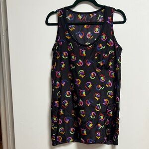 Prada Black Multicolor Abstract Squiggle Patterned Silk Long Scoop Neck Tank Top